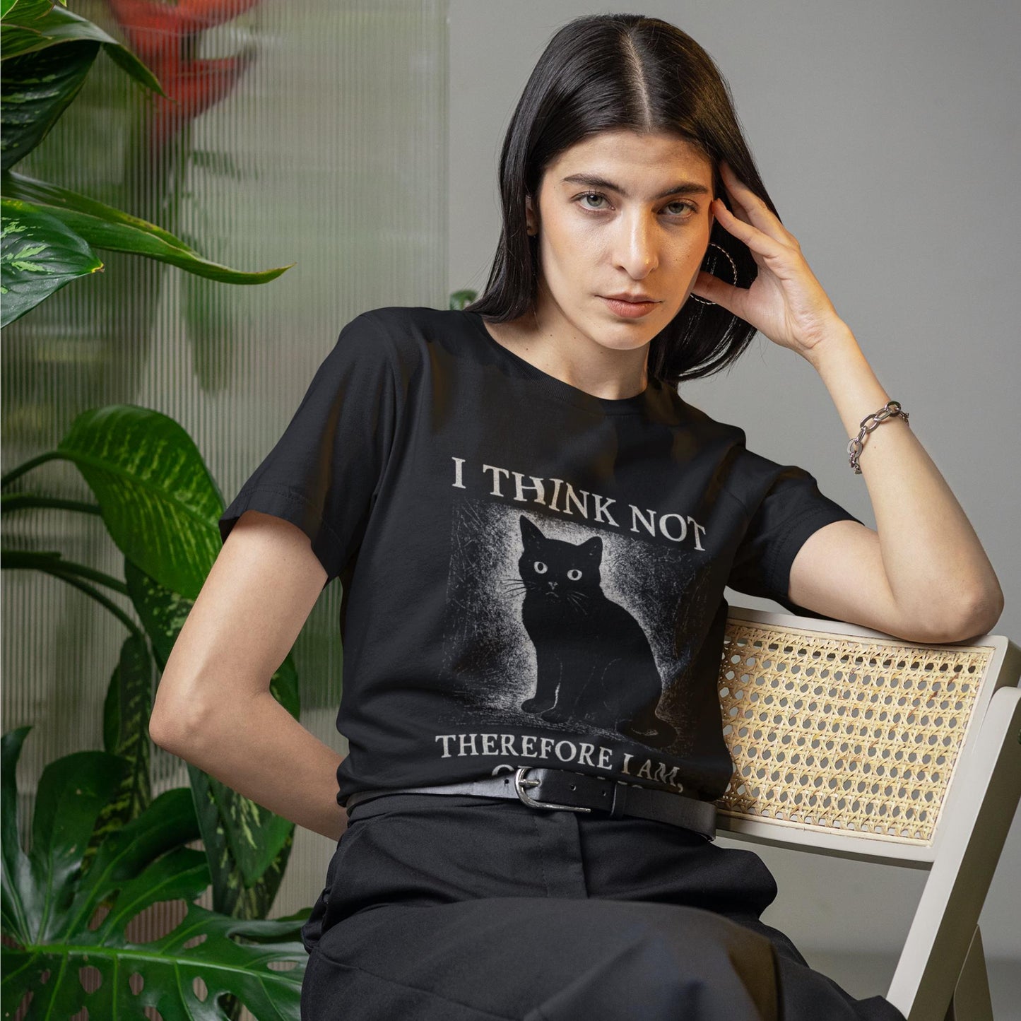 Funny Black Cat T-Shirt – I Think Not Philosophical Meme Tee, Absurdist Vintage Style - Wyrd Dezigns