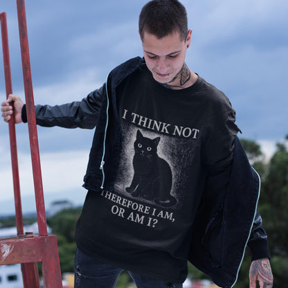 Funny Black Cat T-Shirt – I Think Not Philosophical Meme Tee, Absurdist Vintage Style - Wyrd Dezigns