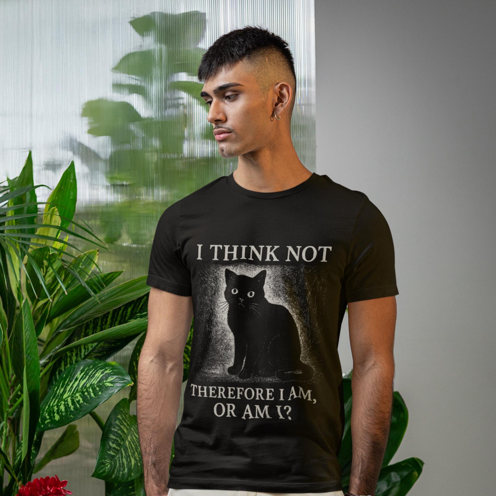 Funny Black Cat T-Shirt – I Think Not Philosophical Meme Tee, Absurdist Vintage Style - Wyrd Dezigns
