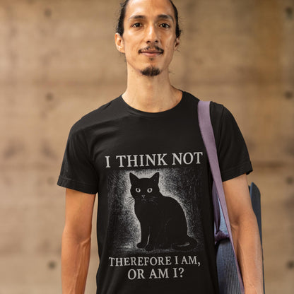 Funny Black Cat T-Shirt – I Think Not Philosophical Meme Tee, Absurdist Vintage Style - Wyrd Dezigns