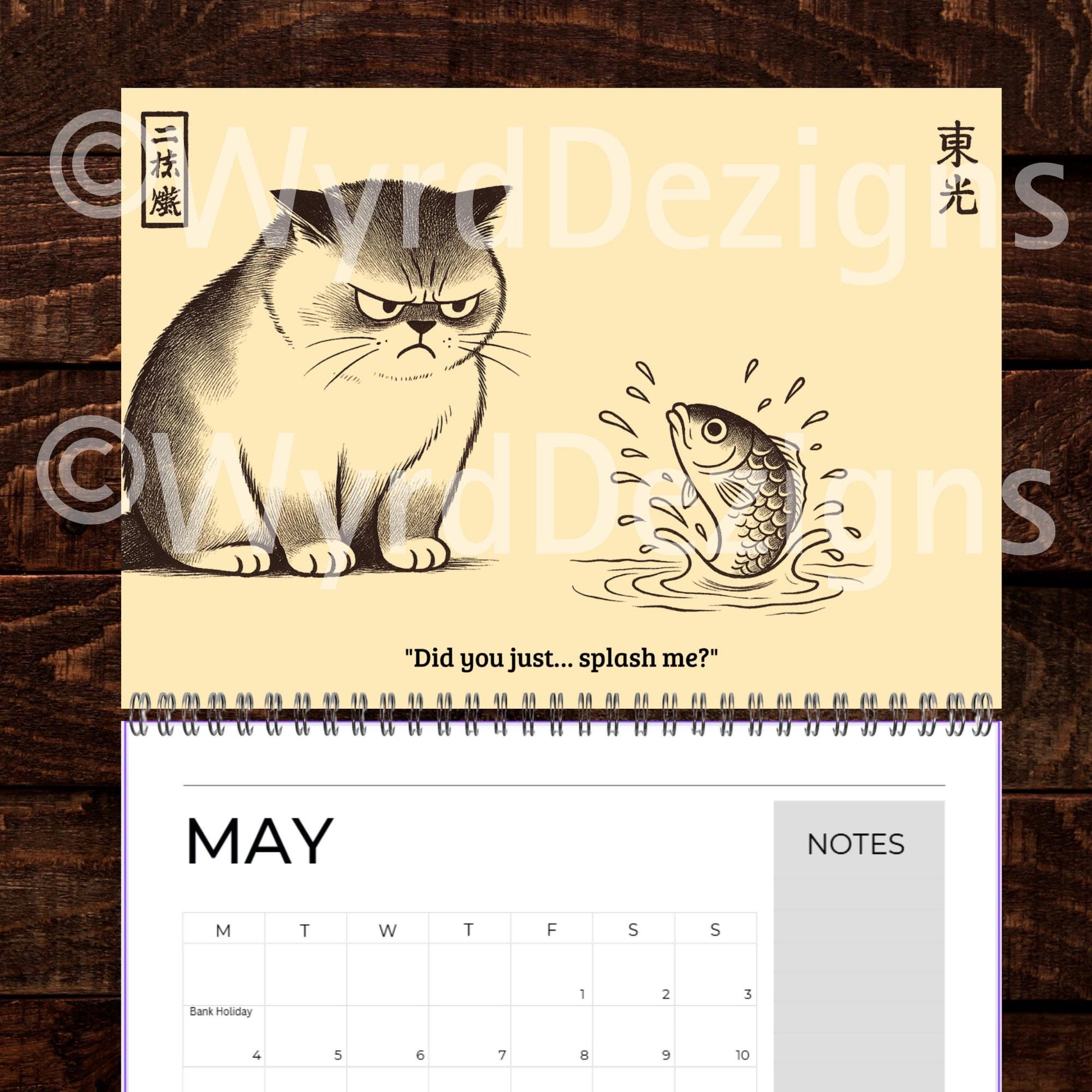 Ukiyo-e Grumpy Cat 2026 Calendar A4 | Funny Japanese Art Cat Lover Gift - Wyrd Dezigns