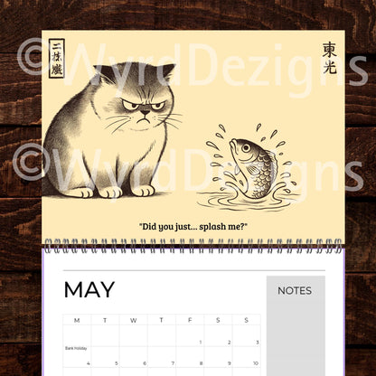 Ukiyo-e Grumpy Cat 2026 Calendar A4 | Funny Japanese Art Cat Lover Gift - Wyrd Dezigns