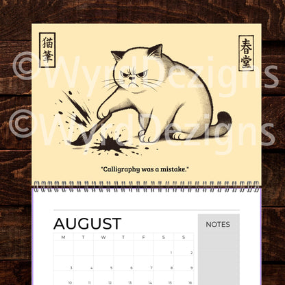 Ukiyo-e Grumpy Cat 2026 Calendar A4 | Funny Japanese Art Cat Lover Gift - Wyrd Dezigns