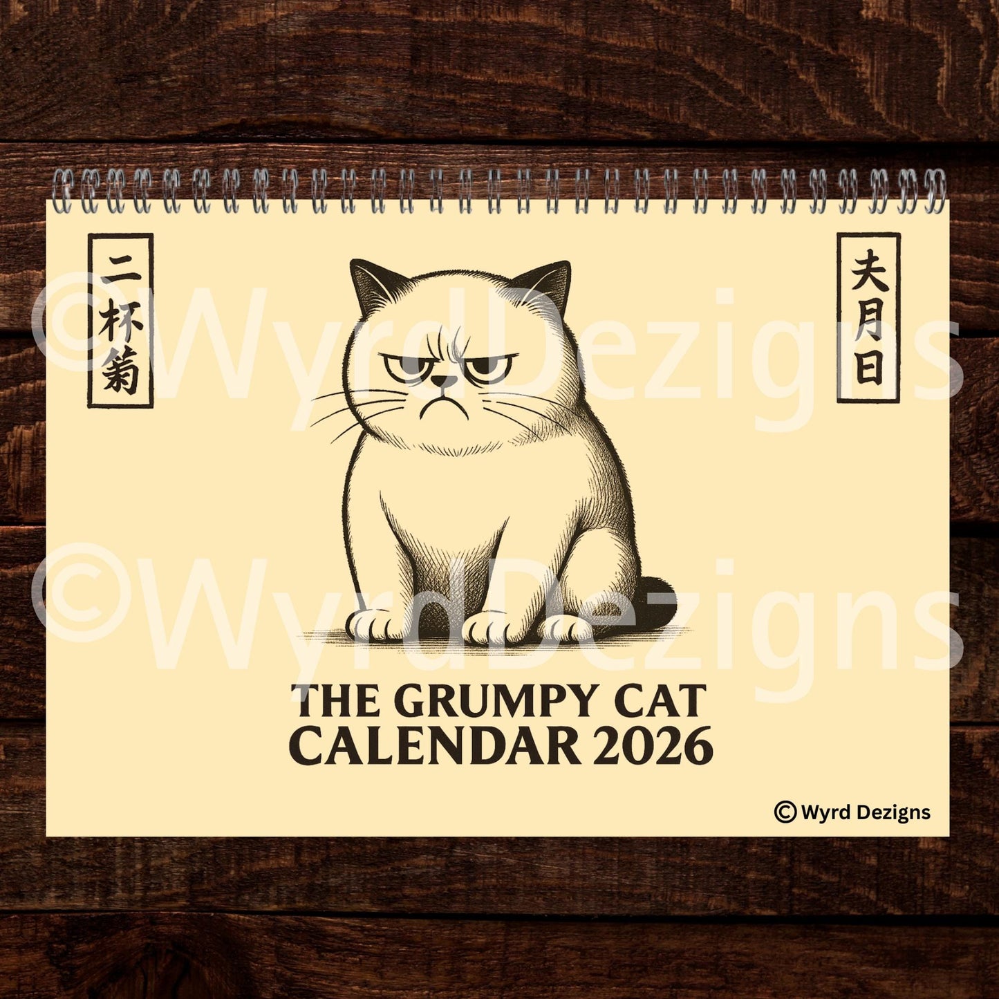 Ukiyo-e Grumpy Cat 2026 Calendar A4 | Funny Japanese Art Cat Lover Gift - Wyrd Dezigns