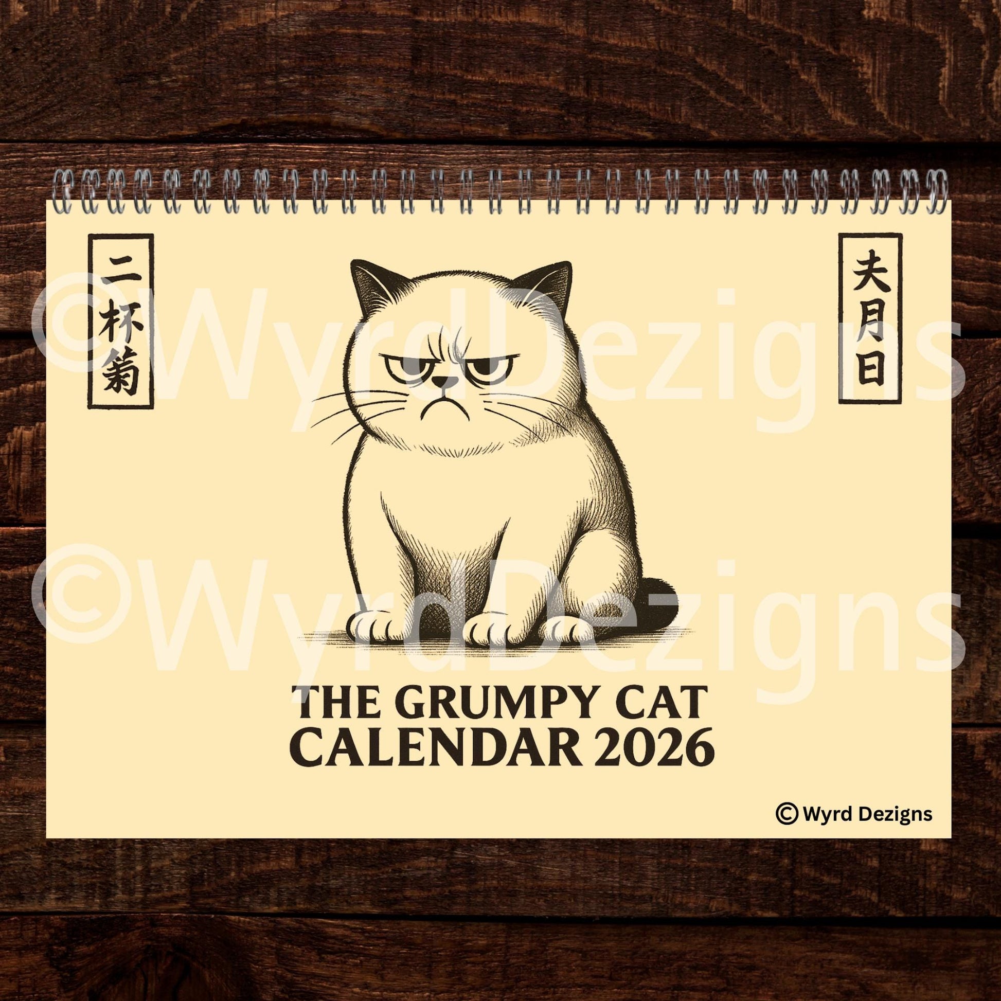 Ukiyo-e Grumpy Cat 2026 Calendar A4 | Funny Japanese Art Cat Lover Gift - Wyrd Dezigns