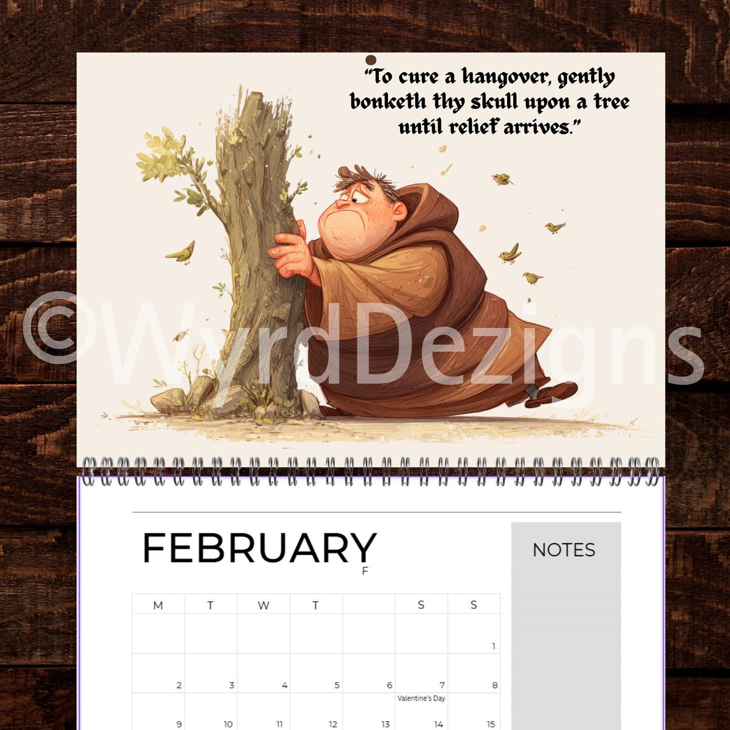 Medieval Nonsense Calendar 2026, Funny Quirky Illustrations, Useless Advice - Wyrd Dezigns