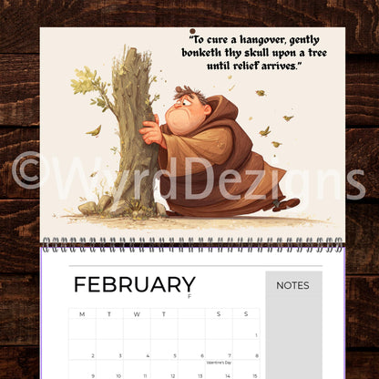 Medieval Nonsense Calendar 2026, Funny Quirky Illustrations, Useless Advice - Wyrd Dezigns