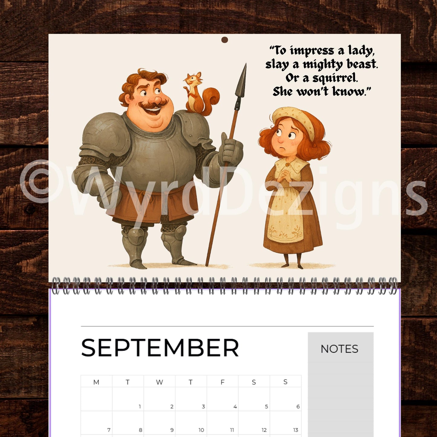 Medieval Nonsense Calendar 2026, Funny Quirky Illustrations, Useless Advice - Wyrd Dezigns