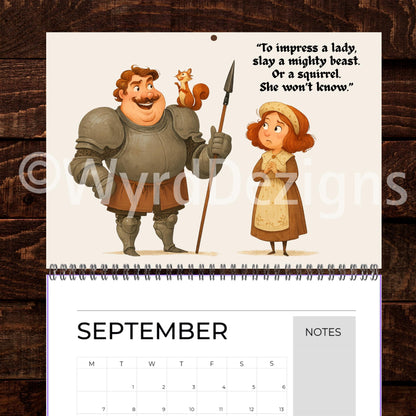 Medieval Nonsense Calendar 2026, Funny Quirky Illustrations, Useless Advice - Wyrd Dezigns