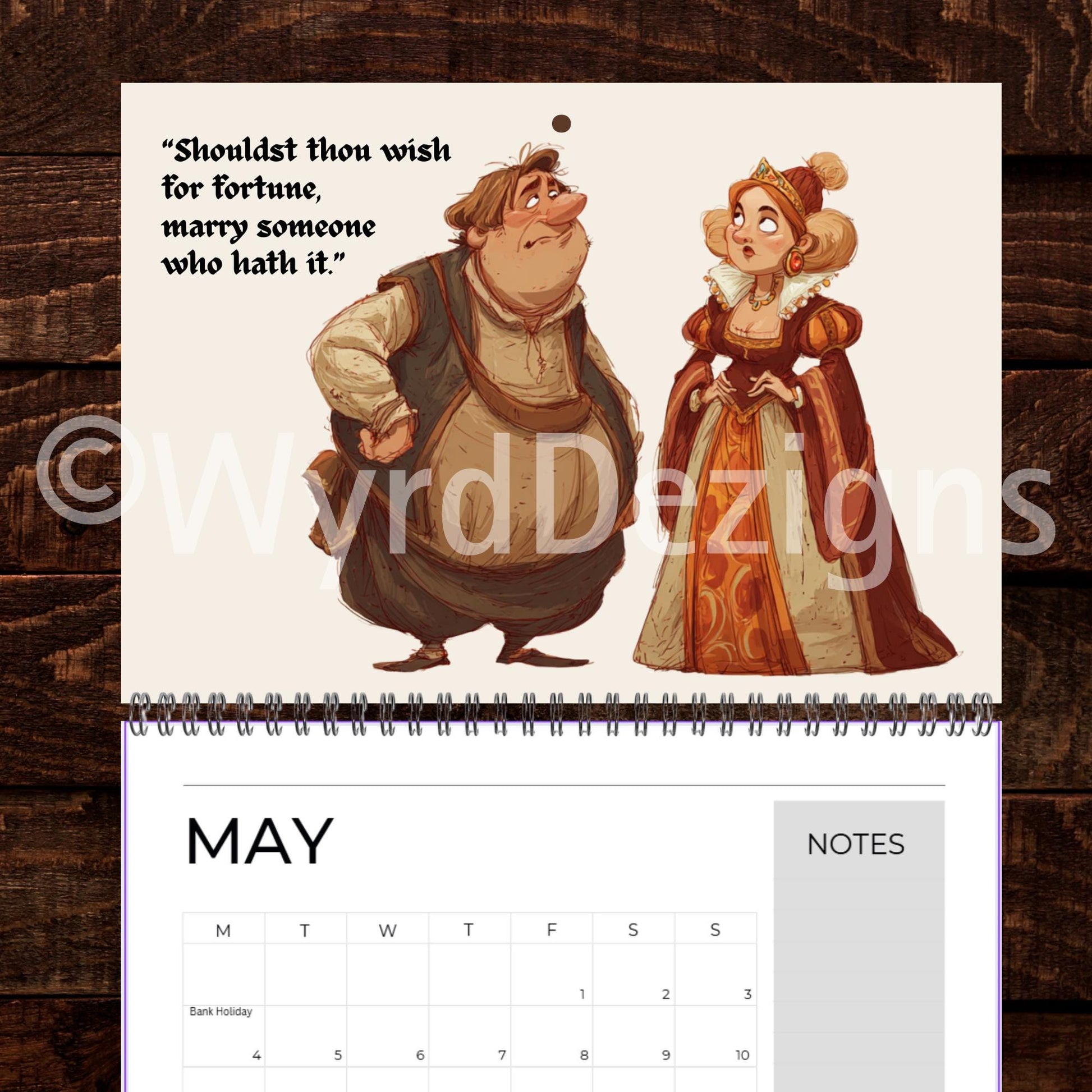 Medieval Nonsense Calendar 2026, Funny Quirky Illustrations, Useless Advice - Wyrd Dezigns