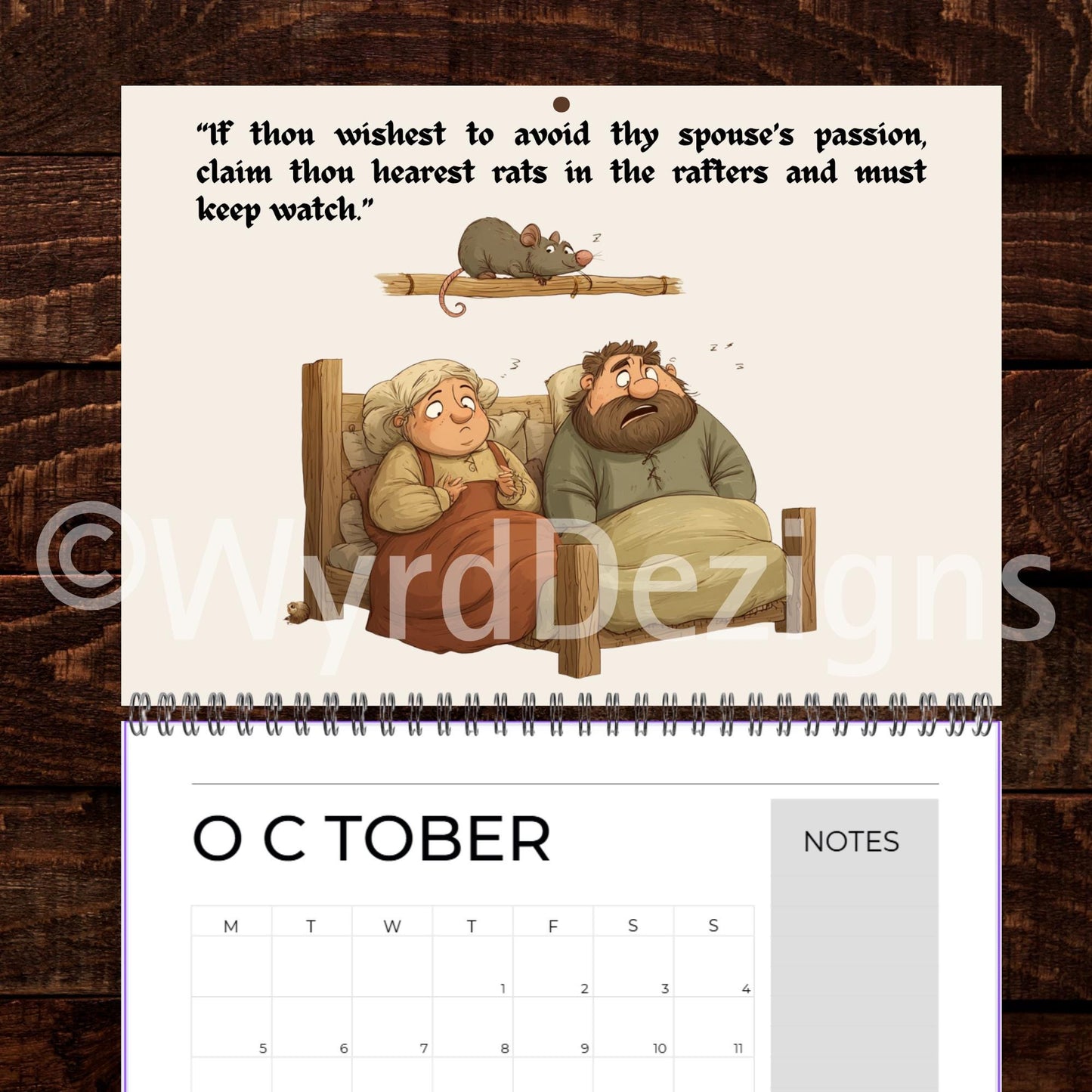 Medieval Nonsense Calendar 2026, Funny Quirky Illustrations, Useless Advice - Wyrd Dezigns