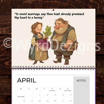 Medieval Nonsense Calendar 2026, Funny Quirky Illustrations, Useless Advice - Wyrd Dezigns
