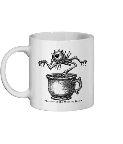 Watcher of the Morning Brew Mug – Medieval Woodcut Monster Coffee Cup – Weird Gothic Gift for Coffee Lovers – Occult Wyrd Humour - Wyrd Dezigns