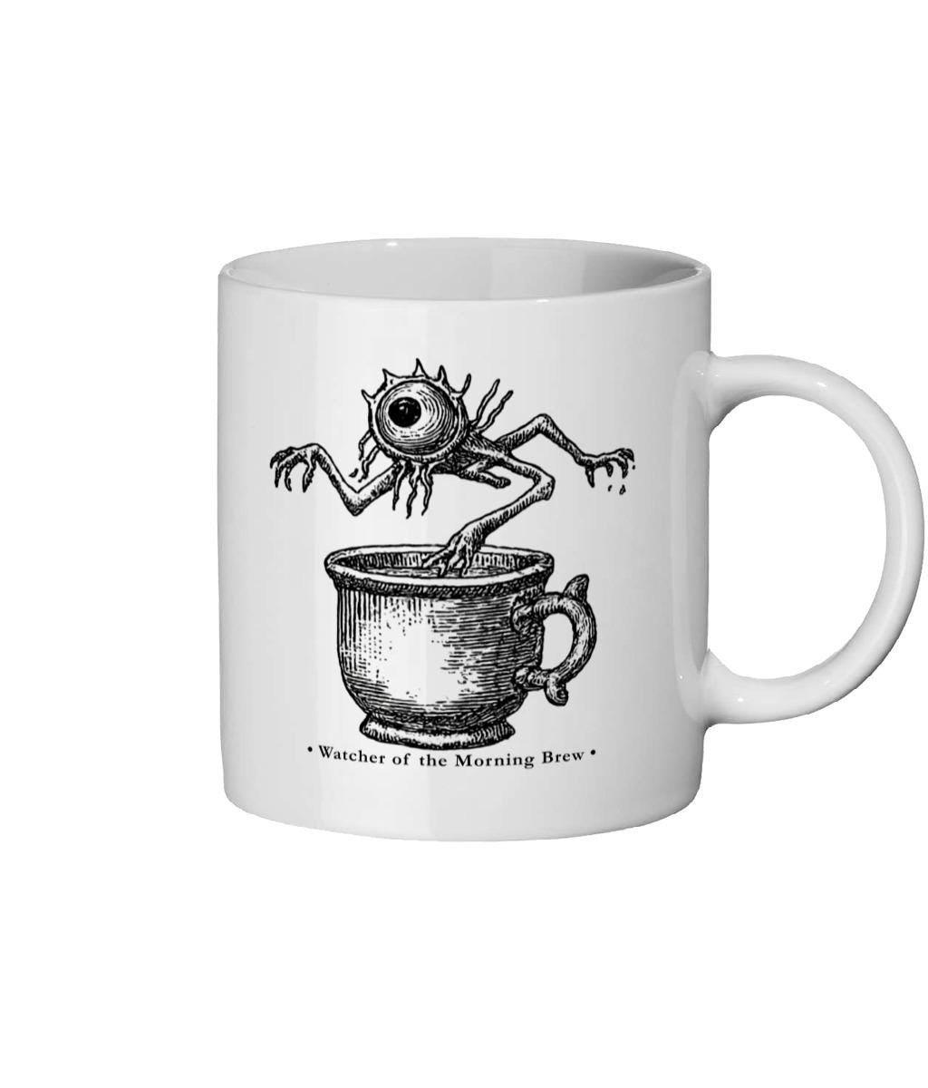 Watcher of the Morning Brew Mug – Medieval Woodcut Monster Coffee Cup – Weird Gothic Gift for Coffee Lovers – Occult Wyrd Humour - Wyrd Dezigns
