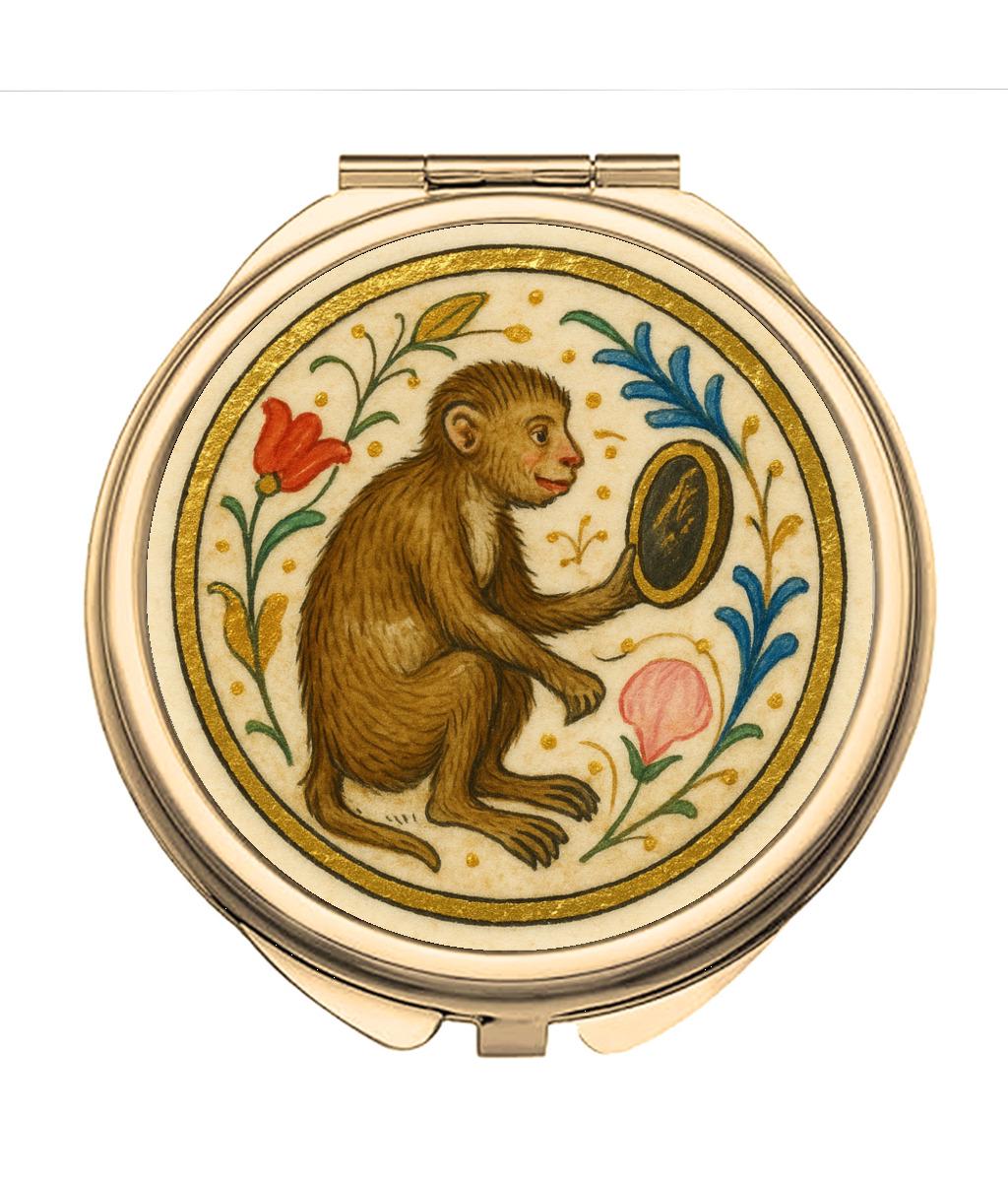Round Compact Mirror - Classic Gold monkey mirror compact - Wyrd Dezigns