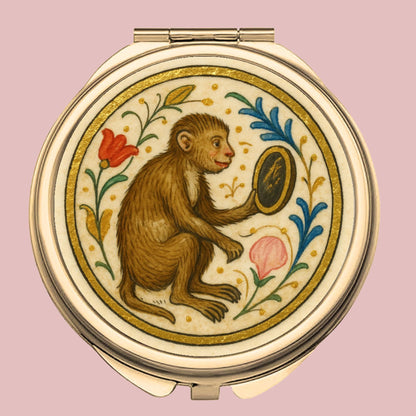 Round Compact Mirror - Classic Gold monkey mirror compact - Wyrd Dezigns