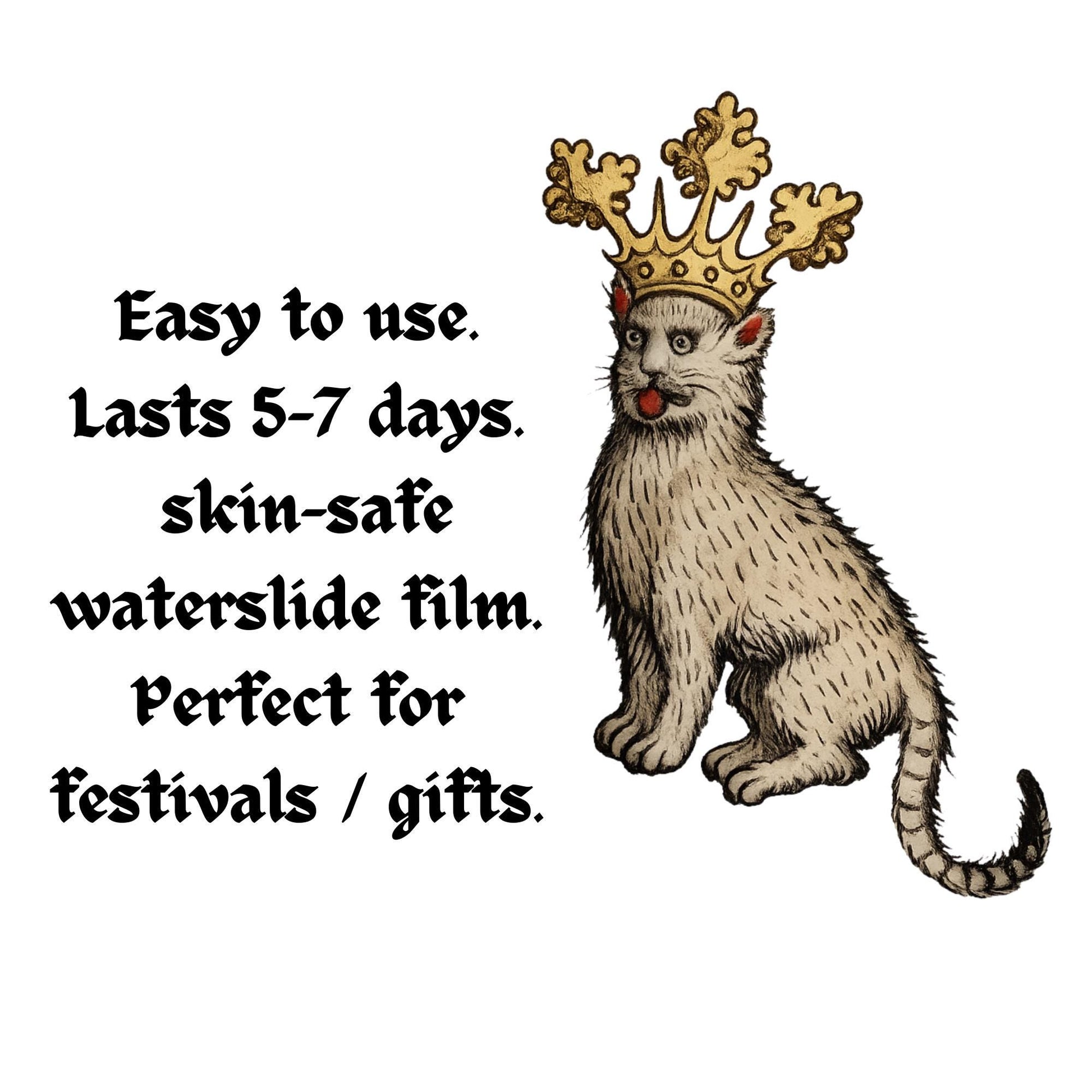 Medieval Crowned Cat Temporary Tattoo - Wyrd Dezigns