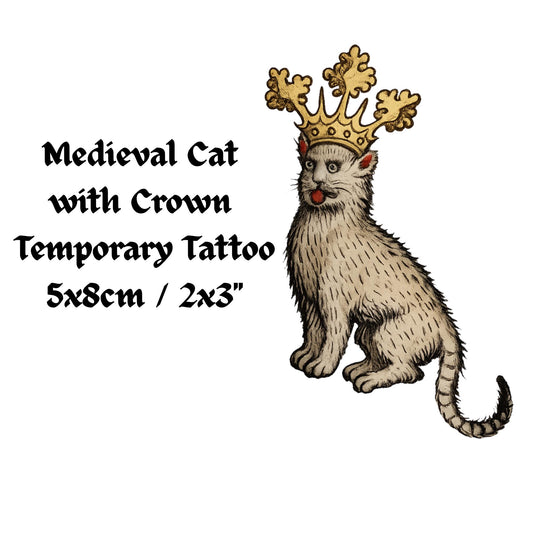 Medieval Crowned Cat Temporary Tattoo - Wyrd Dezigns