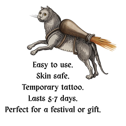 Medieval Rocket Cat Temporary Tattoo - Wyrd Dezigns