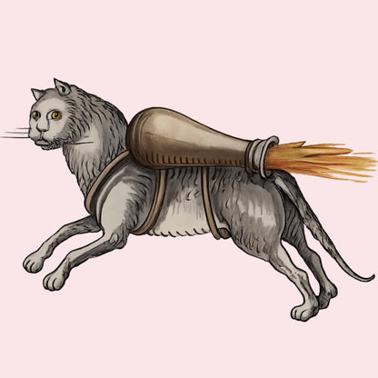 Medieval Rocket Cat Temporary Tattoo - Wyrd Dezigns
