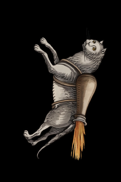 Medieval Rocket Cat Temporary Tattoo - Wyrd Dezigns