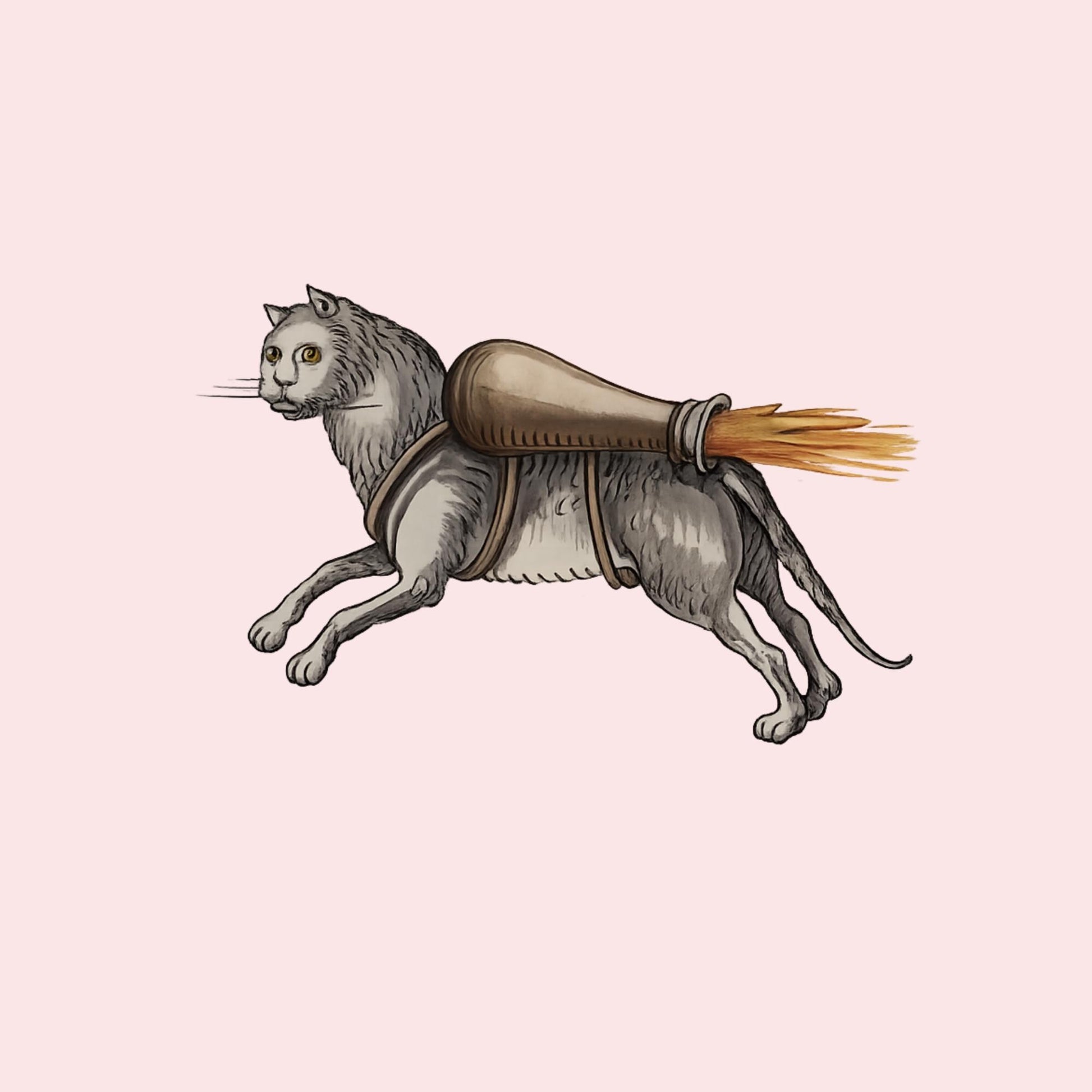 Medieval Rocket Cat Temporary Tattoo - Wyrd Dezigns