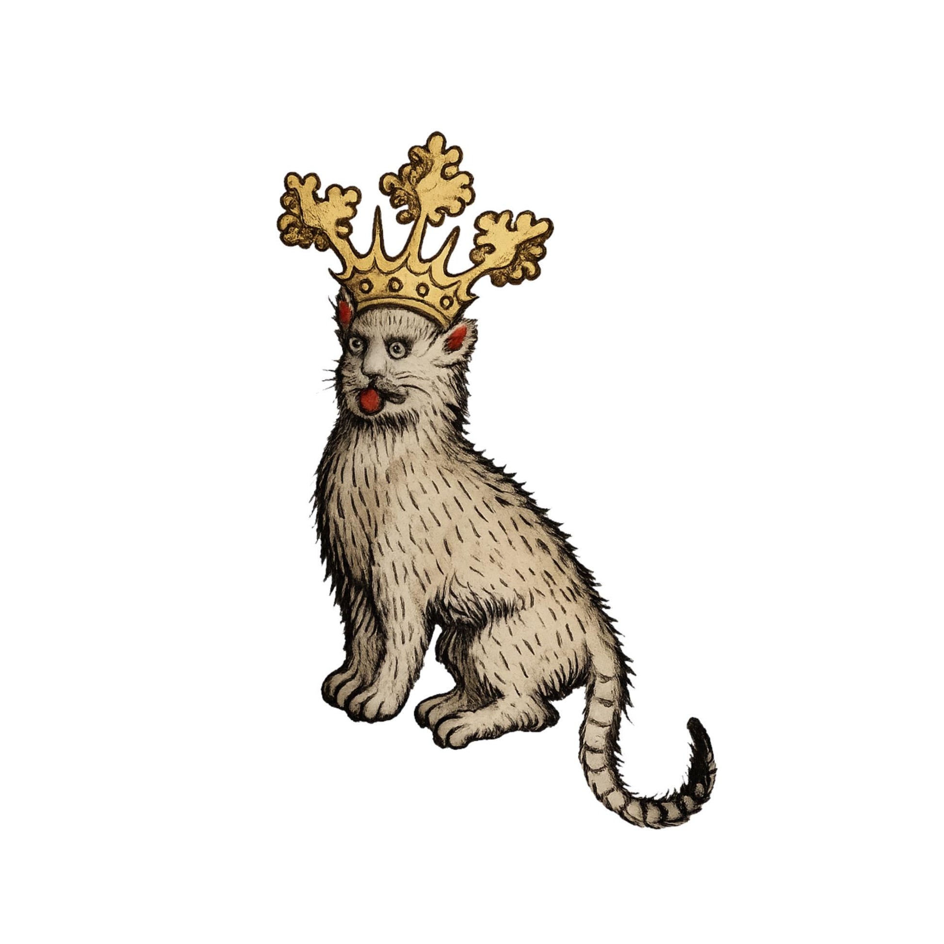 Medieval Crowned Cat Temporary Tattoo - Wyrd Dezigns