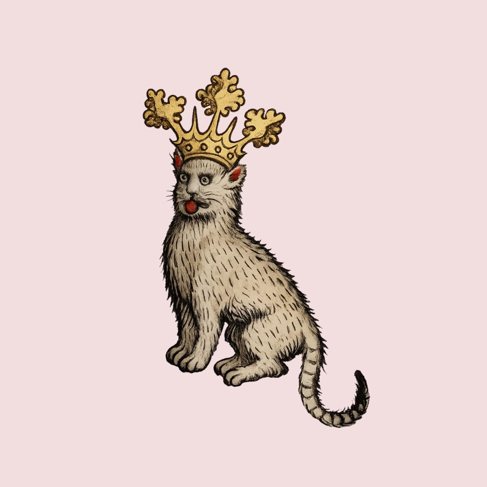 Medieval Crowned Cat Temporary Tattoo - Wyrd Dezigns