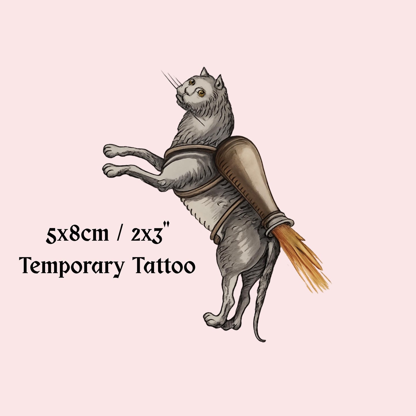 Medieval Rocket Cat Temporary Tattoo - Wyrd Dezigns