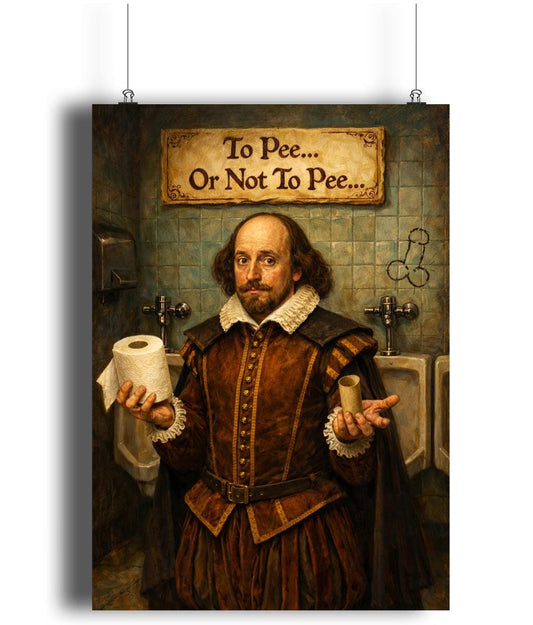 Funny toilet poster – Shakespeare Hamlet quote parody bathroom print, theatre gift - Wyrd Dezigns
