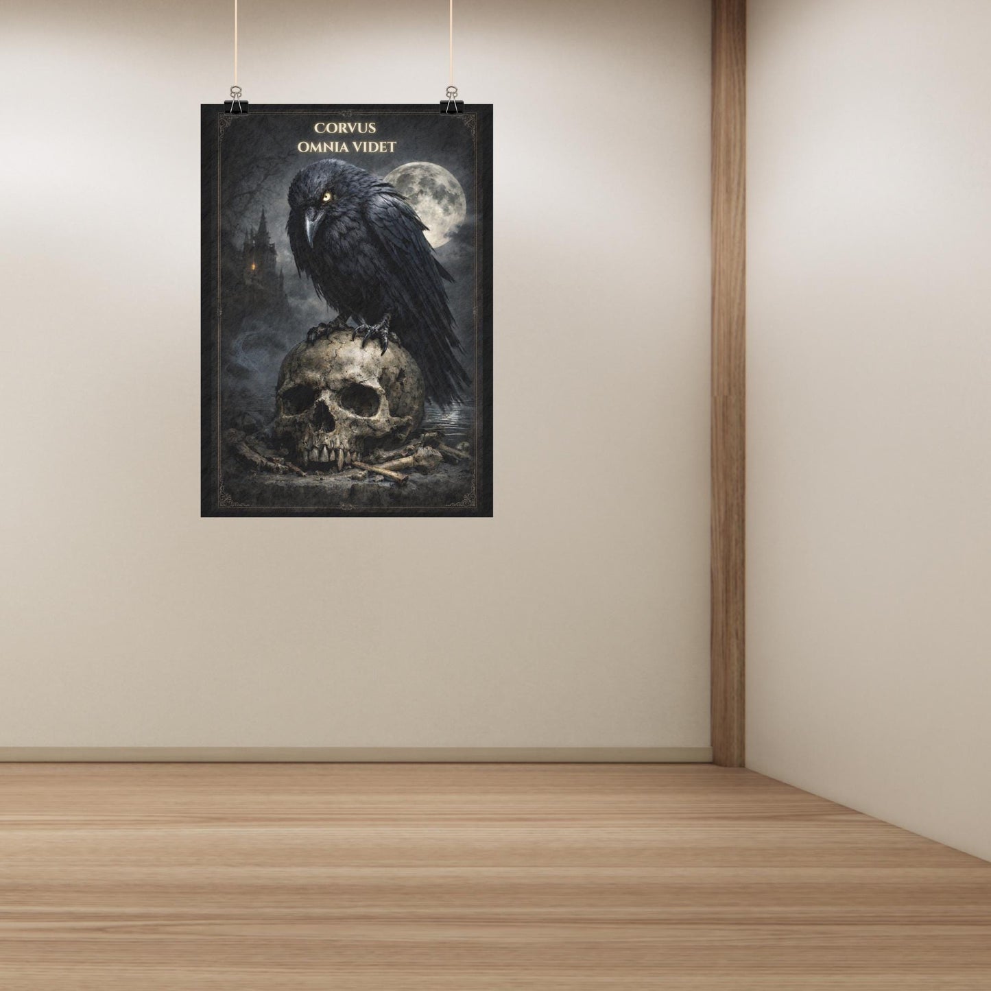 Gothic Raven Wall Art, Crow Skull Art Print, Dark Academia Decor, Corvus Omnia Videt Poster, Occult - Wyrd Dezigns