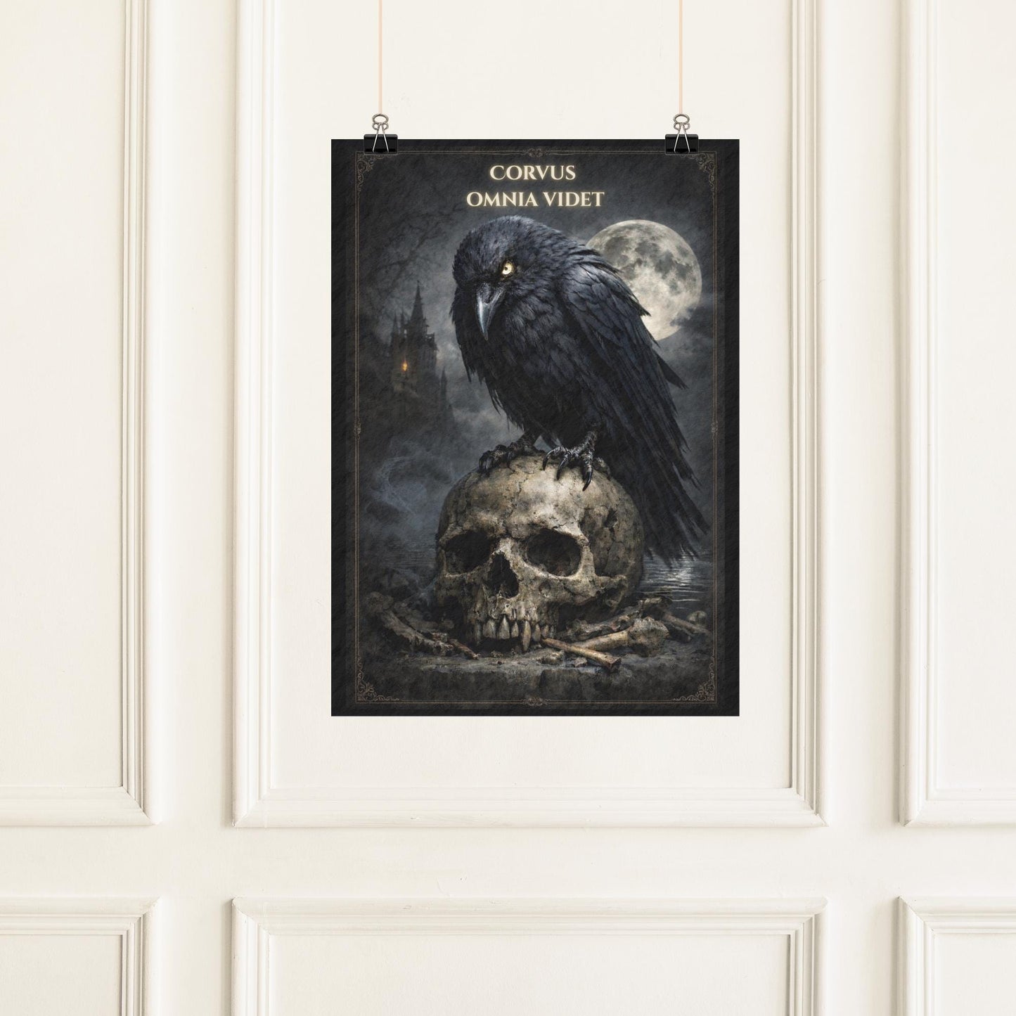 Gothic Raven Wall Art, Crow Skull Art Print, Dark Academia Decor, Corvus Omnia Videt Poster, Occult - Wyrd Dezigns