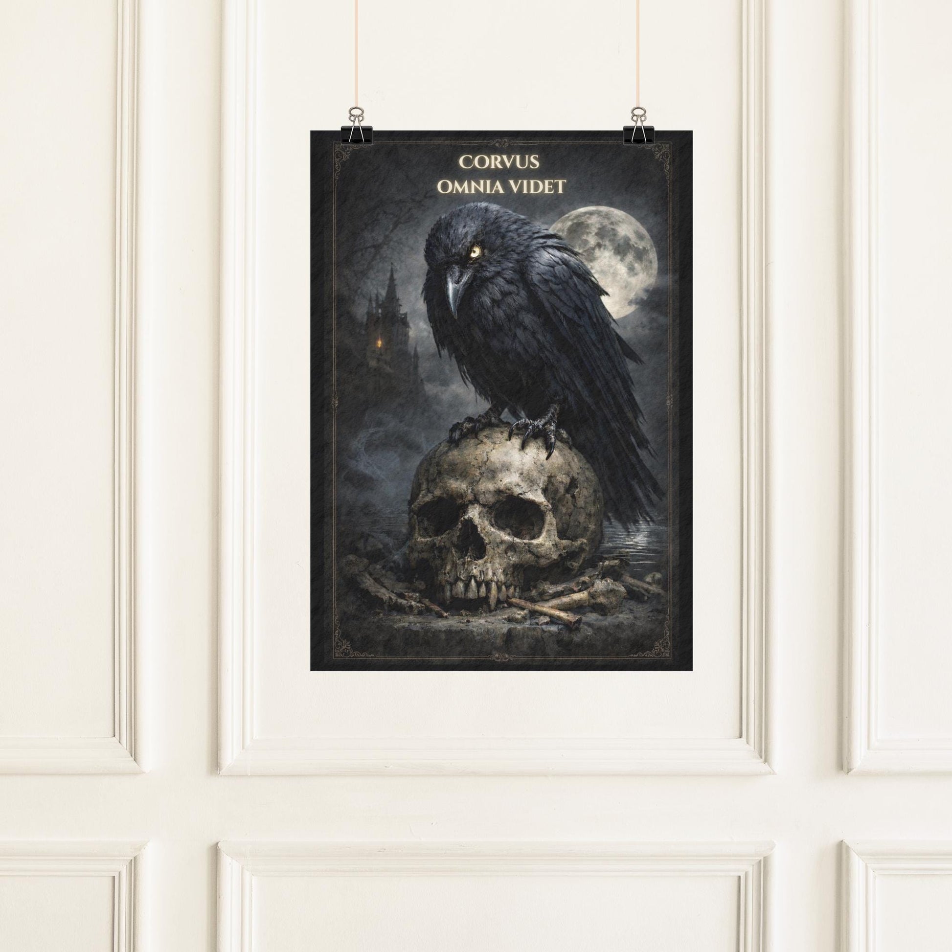 Gothic Raven Wall Art, Crow Skull Art Print, Dark Academia Decor, Corvus Omnia Videt Poster, Occult - Wyrd Dezigns