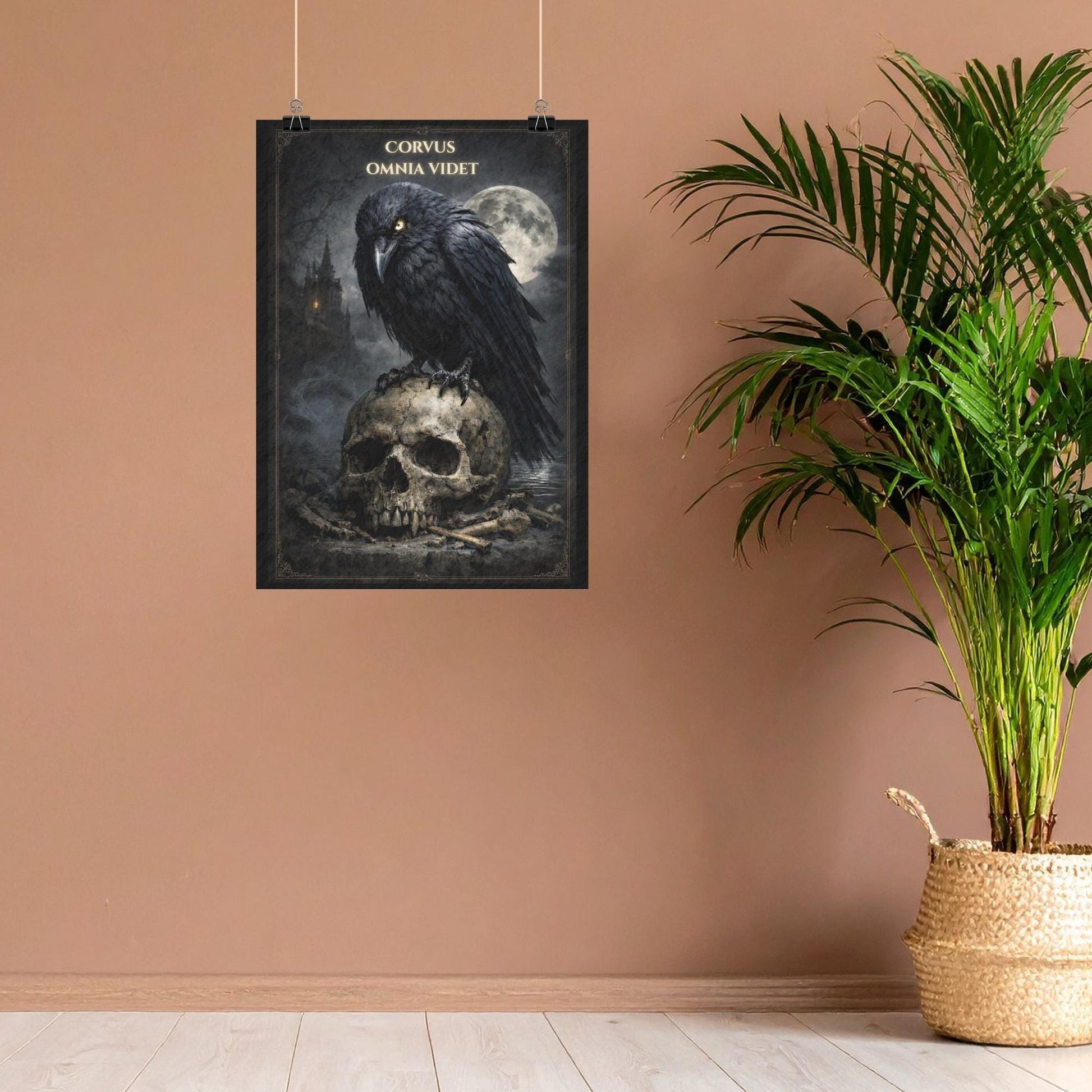 Gothic Raven Wall Art, Crow Skull Art Print, Dark Academia Decor, Corvus Omnia Videt Poster, Occult - Wyrd Dezigns