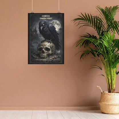 Gothic Raven Wall Art, Crow Skull Art Print, Dark Academia Decor, Corvus Omnia Videt Poster, Occult - Wyrd Dezigns