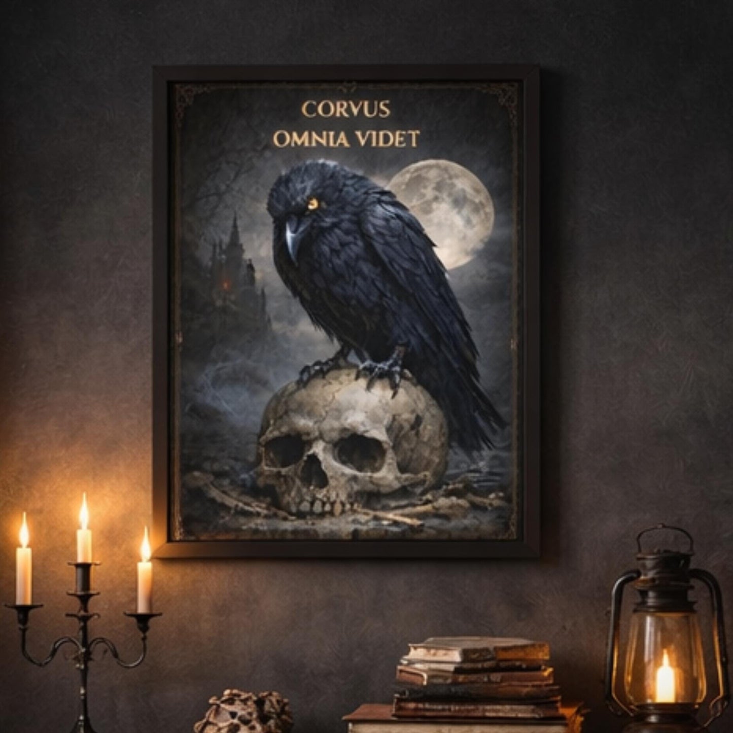 Gothic Raven Wall Art, Crow Skull Art Print, Dark Academia Decor, Corvus Omnia Videt Poster, Occult - Wyrd Dezigns
