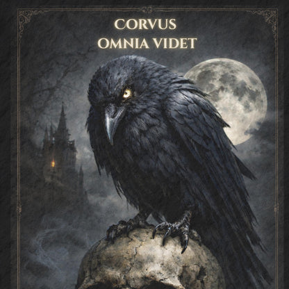 Gothic Raven Wall Art, Crow Skull Art Print, Dark Academia Decor, Corvus Omnia Videt Poster, Occult - Wyrd Dezigns