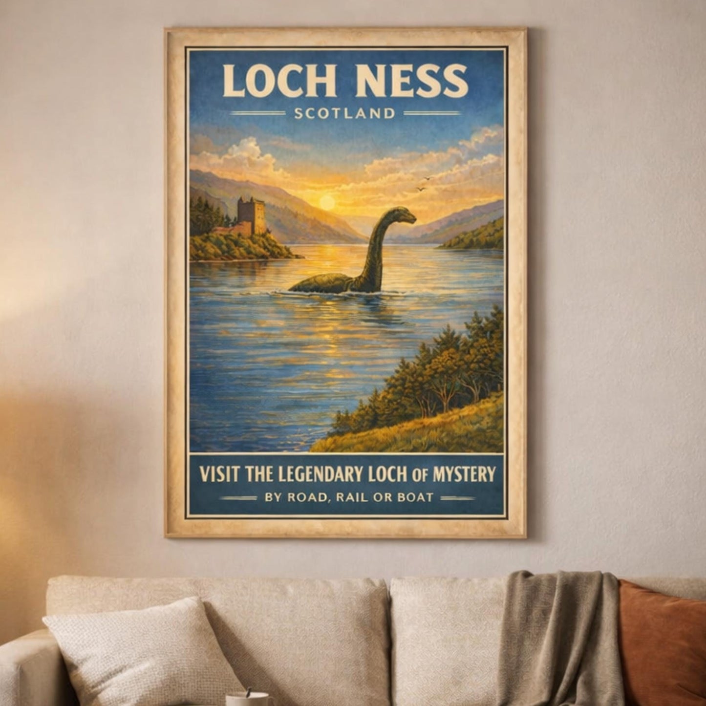 Loch Ness Poster, Scotland Travel Wall Art, Vintage Nessie Print, Scottish Highlands Landscape - Wyrd Dezigns