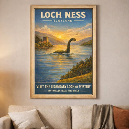 Loch Ness Poster, Scotland Travel Wall Art, Vintage Nessie Print, Scottish Highlands Landscape - Wyrd Dezigns