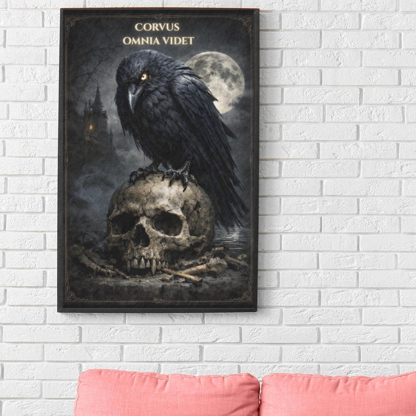 Gothic Raven Wall Art, Crow Skull Art Print, Dark Academia Decor, Corvus Omnia Videt Poster, Occult - Wyrd Dezigns