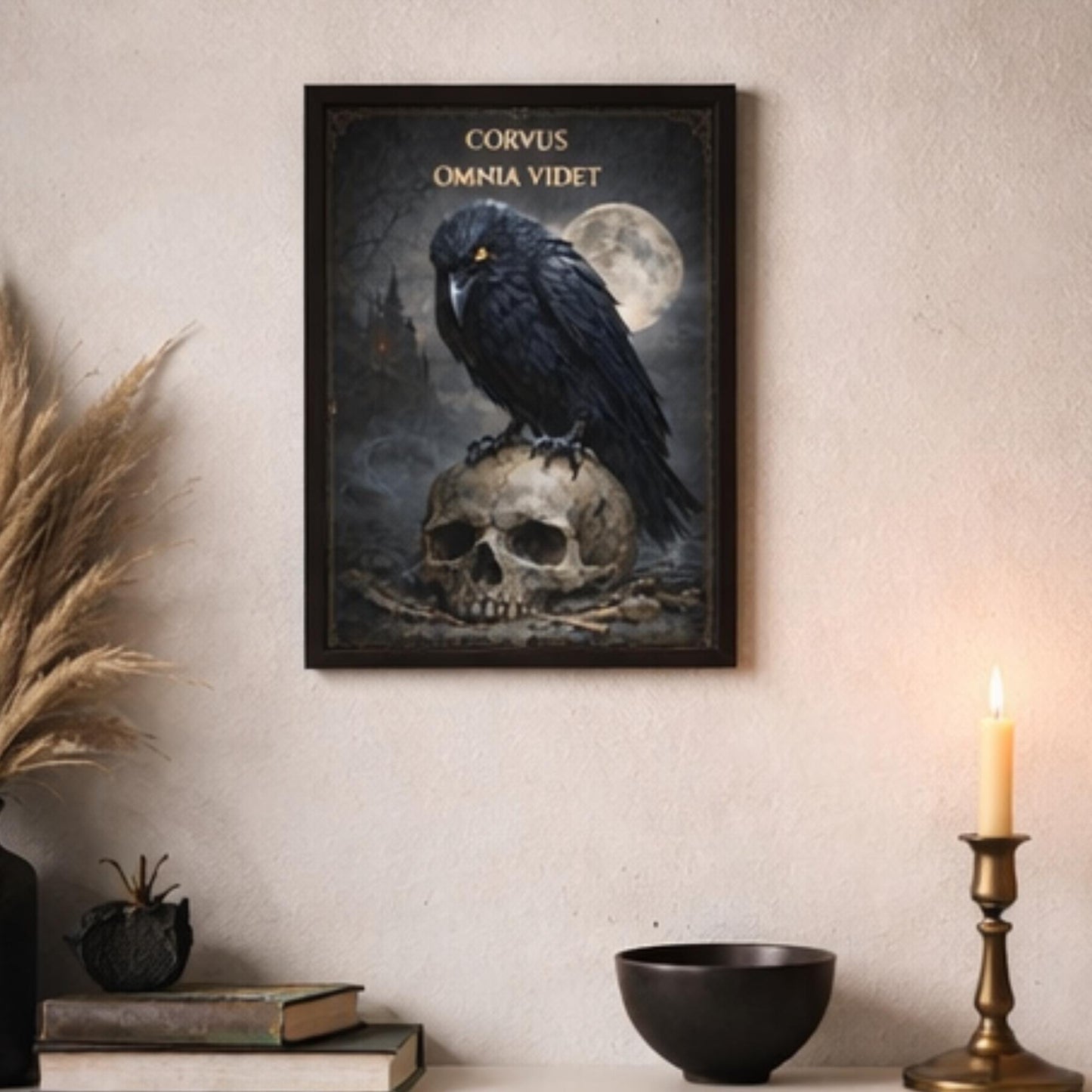Gothic Raven Wall Art, Crow Skull Art Print, Dark Academia Decor, Corvus Omnia Videt Poster, Occult - Wyrd Dezigns