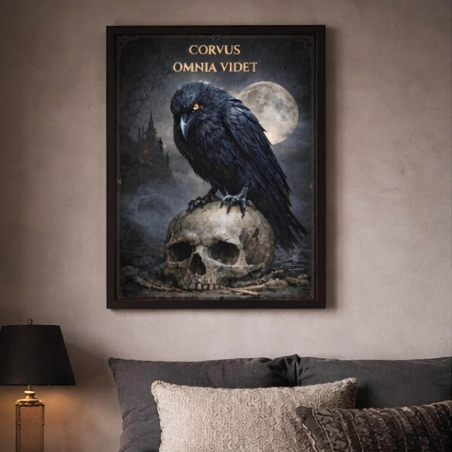 Gothic Raven Wall Art, Crow Skull Art Print, Dark Academia Decor, Corvus Omnia Videt Poster, Occult - Wyrd Dezigns