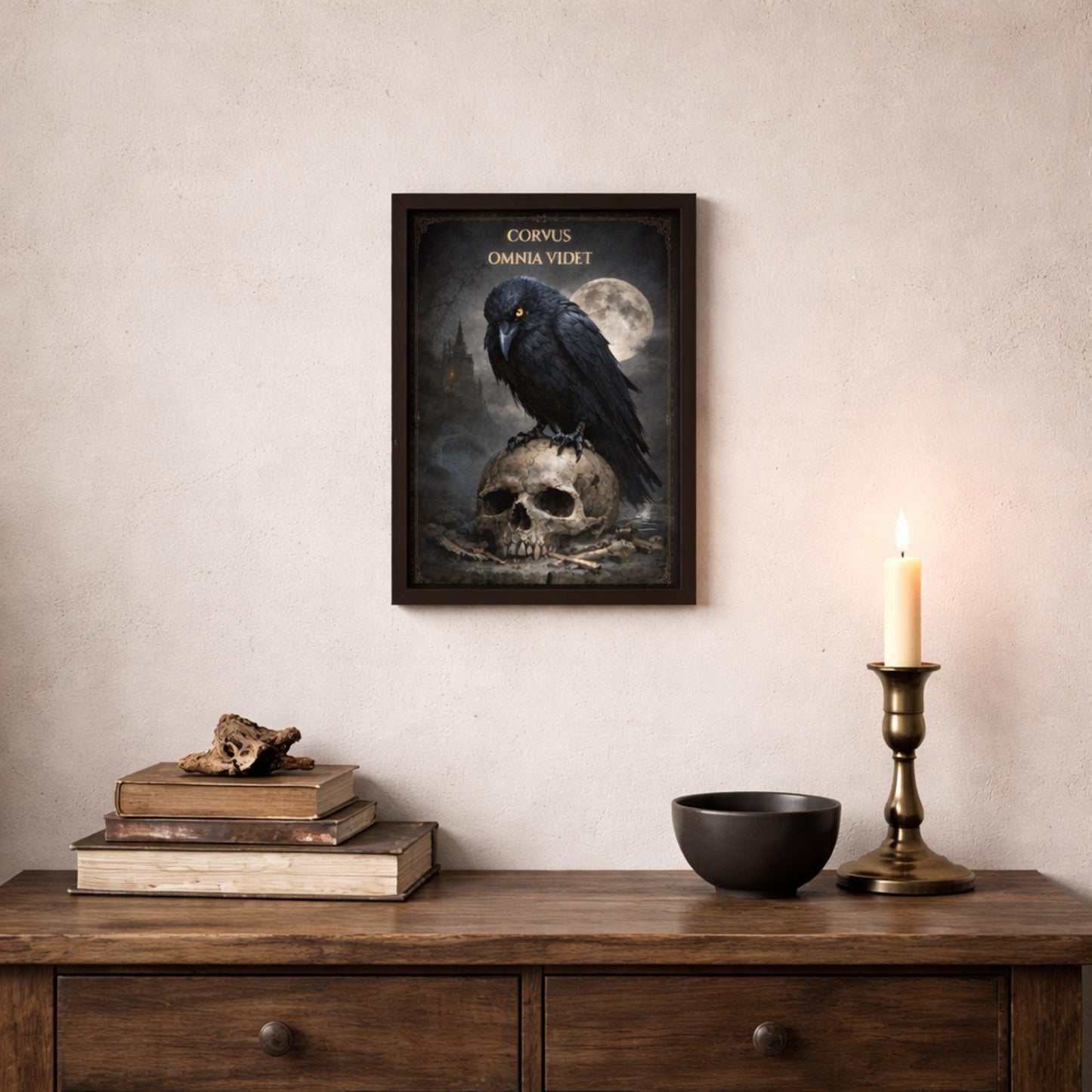 Gothic Raven Wall Art, Crow Skull Art Print, Dark Academia Decor, Corvus Omnia Videt Poster, Occult - Wyrd Dezigns