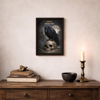 Gothic Raven Wall Art, Crow Skull Art Print, Dark Academia Decor, Corvus Omnia Videt Poster, Occult - Wyrd Dezigns