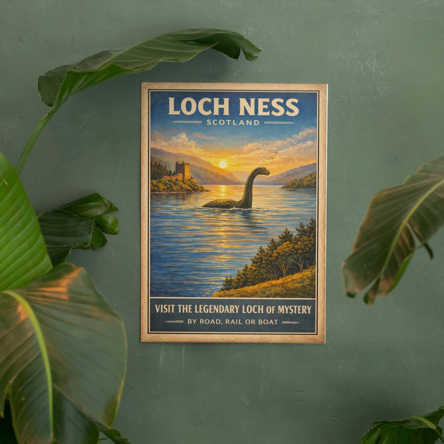 Loch Ness Poster, Scotland Travel Wall Art, Vintage Nessie Print, Scottish Highlands Landscape - Wyrd Dezigns