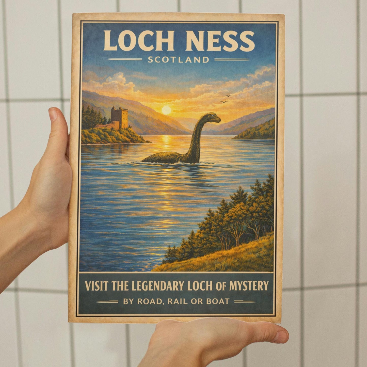 Loch Ness Poster, Scotland Travel Wall Art, Vintage Nessie Print, Scottish Highlands Landscape - Wyrd Dezigns