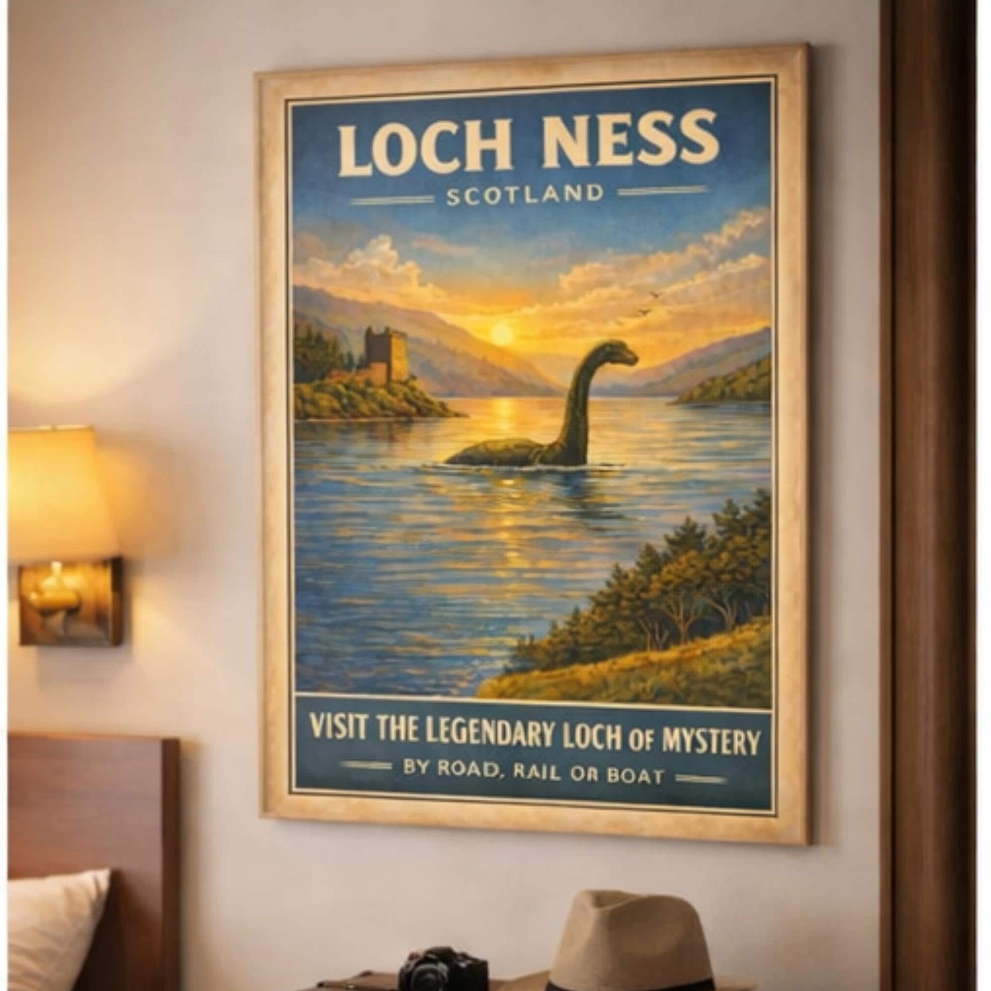 Loch Ness Poster, Scotland Travel Wall Art, Vintage Nessie Print, Scottish Highlands Landscape - Wyrd Dezigns