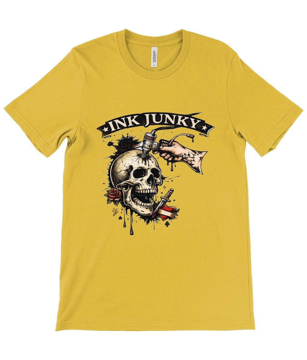Tattoo Artist T Shirt Ink Junky Skull Design, Tattoo Lover Gift, Tattooist Graphic Tee - Wyrd Dezigns