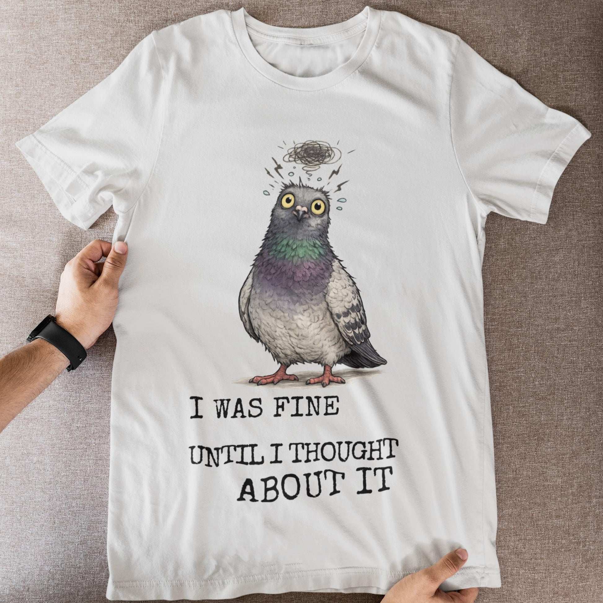 Overthinking Pigeon T-Shirt Funny Anxiety Quote Shirt Introvert Humour Graphic Tee - Wyrd Dezigns