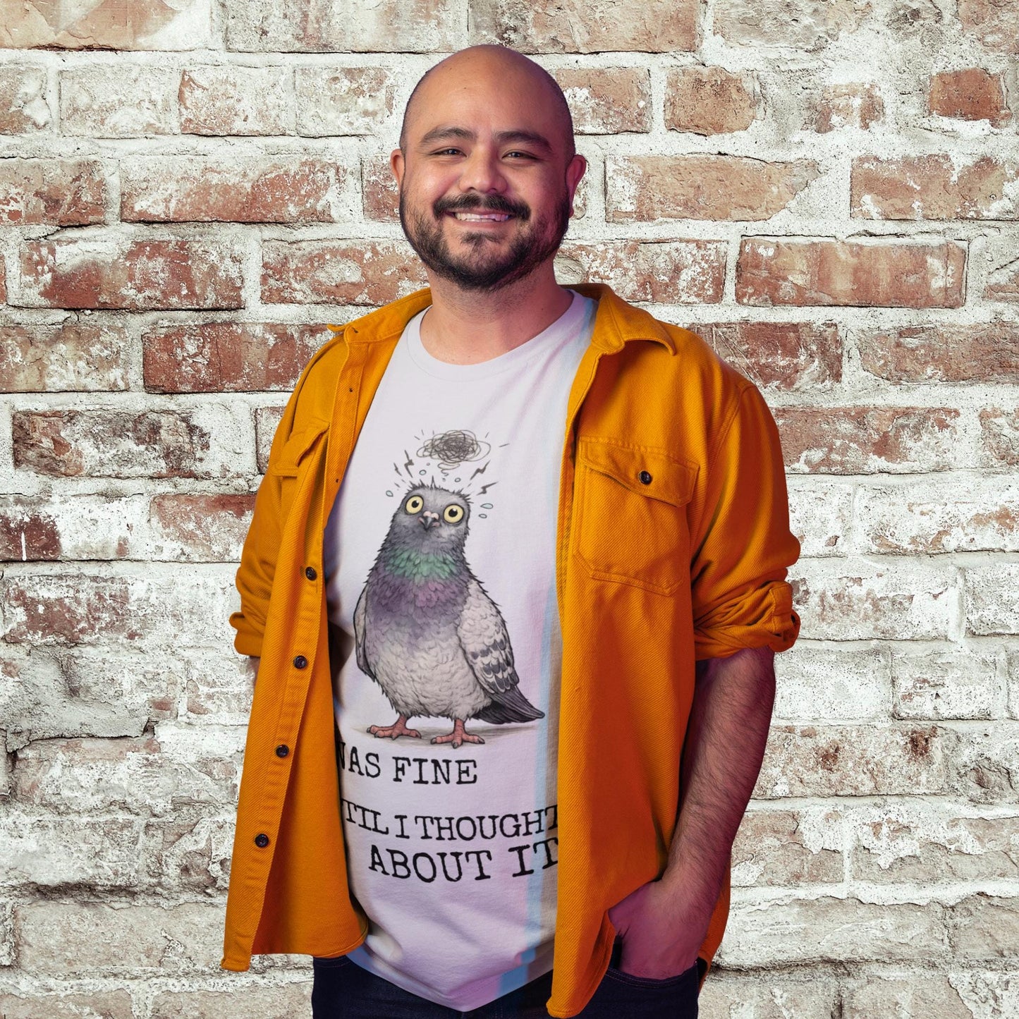 Overthinking Pigeon T-Shirt Funny Anxiety Quote Shirt Introvert Humour Graphic Tee - Wyrd Dezigns
